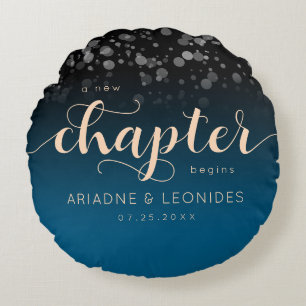 Elegante Peach Oceanic Blue Wedding ein neues Kapi Rundes Kissen