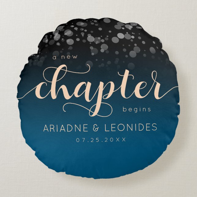 Elegante Peach Oceanic Blue Wedding ein neues Kapi Rundes Kissen (Vorderseite)