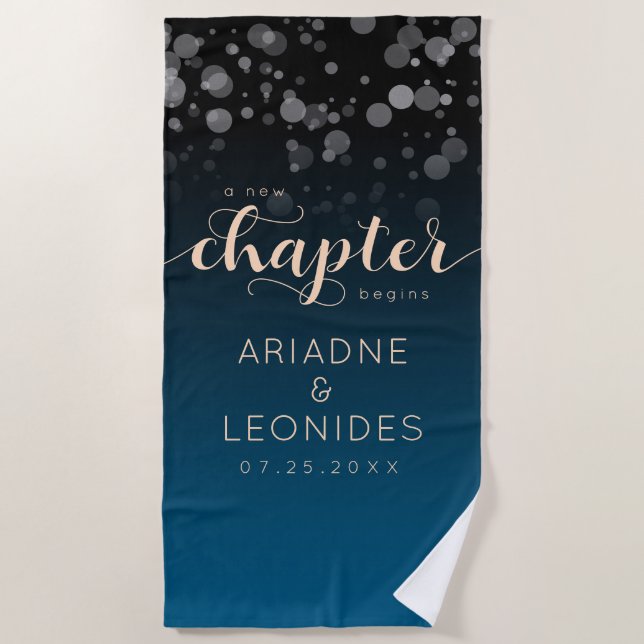 Elegante Peach Oceanic Blue Wedding ein neues Kapi Strandtuch (Vorderseite)