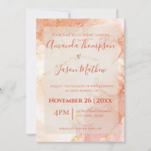 Elegante Peach Orange Gold Marmor Monogram Wedding