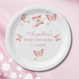 Elegante Peach Pink Butterfly Baby Girl Dusche Pappteller