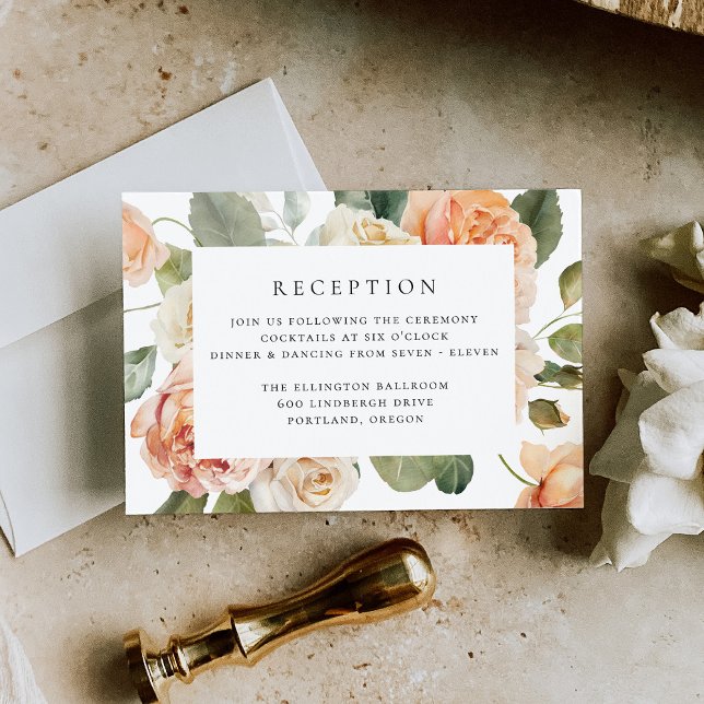 Elegante Peach Rose Hochzeitsempfang Begleitkarte (Von Creator hochgeladen)