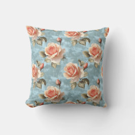 Elegante Peach-Rose im blauen Hintergrund Kissen
