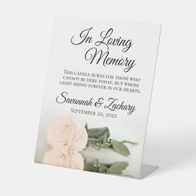 Elegante Peach Rose Love Memory Wedding Memorial Sockelschild (Vorderseite)