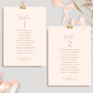 Elegante Peach Seating Plan Cards mit Guest Names
