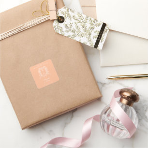 Elegante Peach Vintag Wappen Monogram Vielen Dank Quadratischer Aufkleber