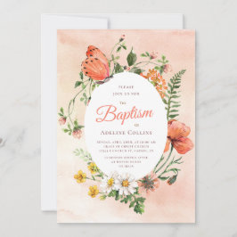 Elegante Peach Wassercolor Blumentaufe Einladung