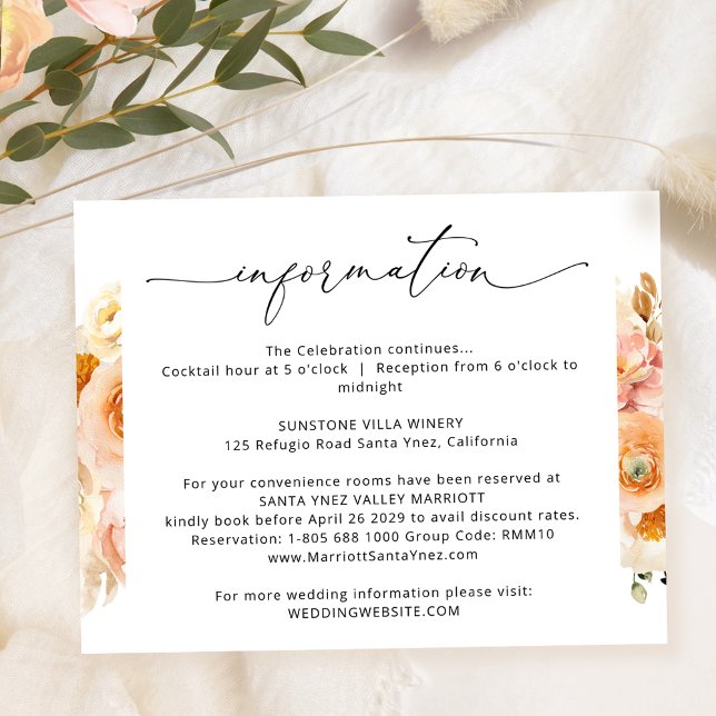 Elegante Peach Wedding Details, Hochzeitsinformati Begleitkarte (Von Creator hochgeladen)