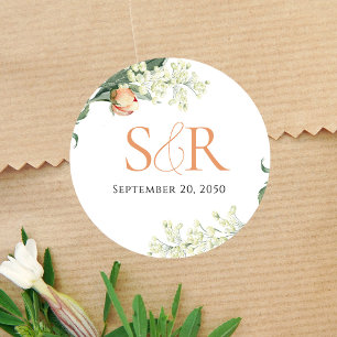 Elegante Peach Wedding Floral Custom Runder Aufkleber
