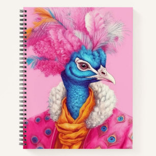 Elegante Peacock Animal Fashion Art Pink Notizbuch