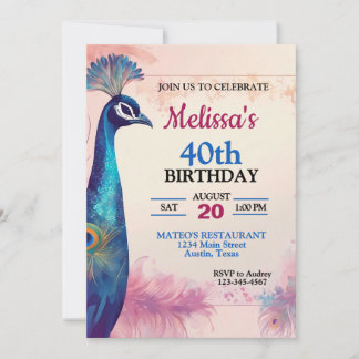 Elegante Peacock Birthday Party Einladung