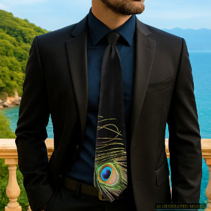 Elegante Peacock Feather Black Krawatte
