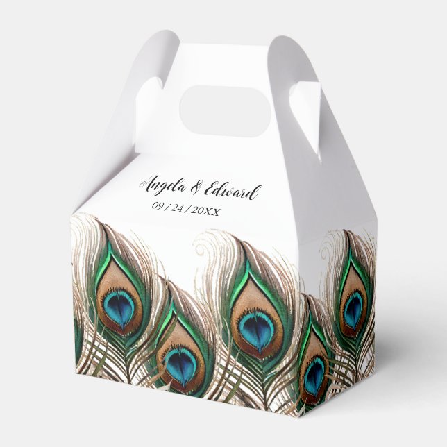 Elegante Peacock Feather Gastgeschenk Hochzeit Box Geschenkschachtel (Vorderseite)