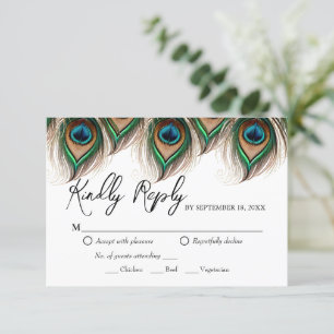 Elegante Peacock Feather Wedding RSVP Card Karte