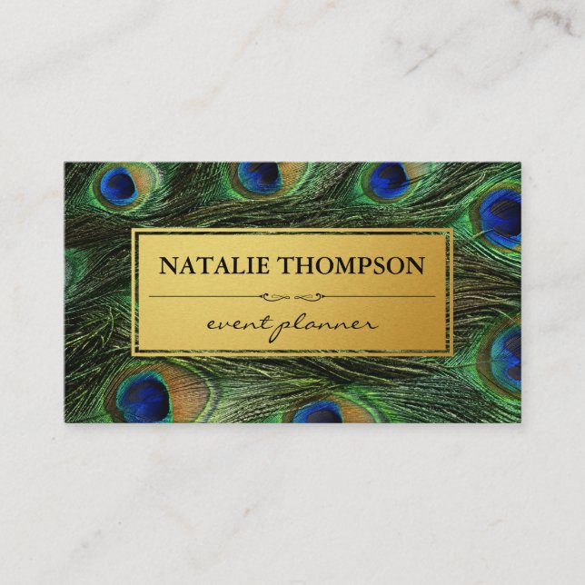 Elegante Peacock Feathers Imitate Metallic Gold Visitenkarte (Vorderseite)
