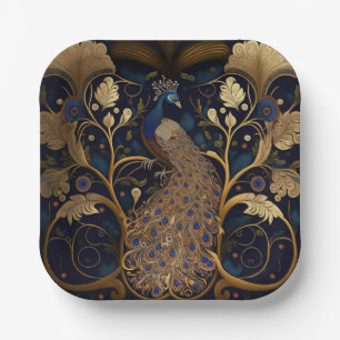 Elegante Peacock Square Paper Party Teller