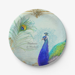 Elegante Peacock w Feather Vintage Wedding Pappteller