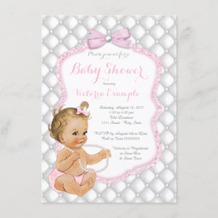 Elegante Pearl Bow Babydusche Einladung