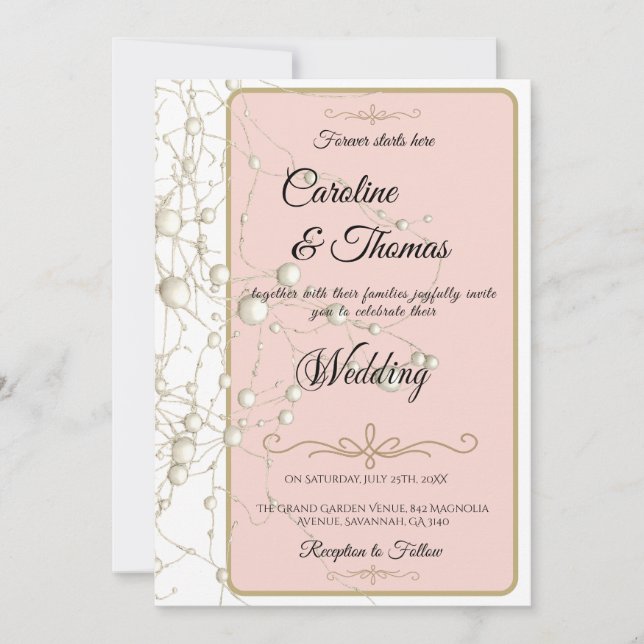 Elegante Pearl Gold Script Hochzeit Romantische Pe Einladung (Vorderseite)