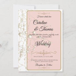 Elegante Pearl Gold Script Hochzeit Romantische Pe Einladung