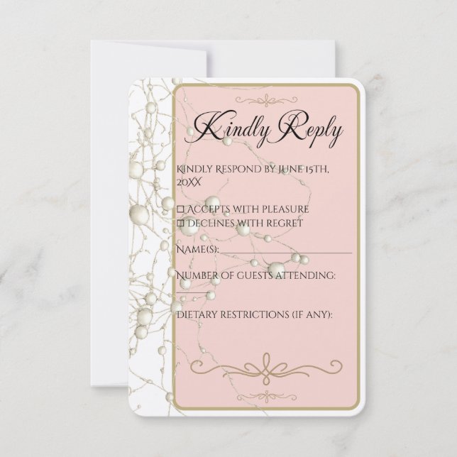 Elegante Pearl Gold Script Hochzeit Romantische Pe RSVP Karte (Vorderseite)