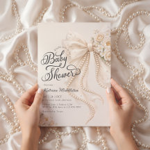 Elegante Pearl Weiße Schleife Blumen Baby Shower