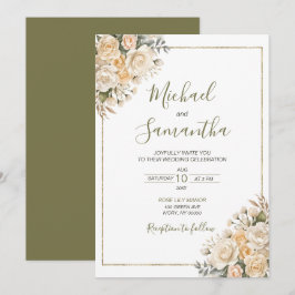 Elegante Pearl White und Elvory Rose Wedding Einladung