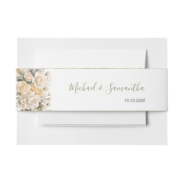 Elegante Pearl White und Elvory Rose Wedding Einladungsbanderole (Vorderseite Beispiel)