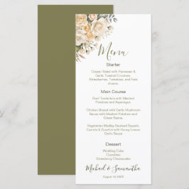 Elegante Pearl White und Elvory Rose Wedding Menükarte