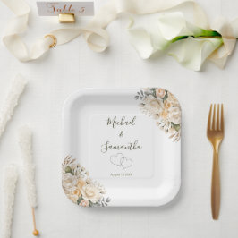 Elegante Pearl White und Elvory Rose Wedding Pappteller