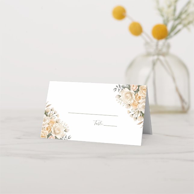 Elegante Pearl White und Elvory Rose Wedding Platzkarte (Rückseite)