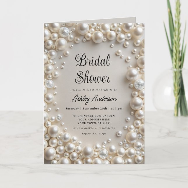 Elegante Pearls Bridal Dusche Einladung (Vorderseite)