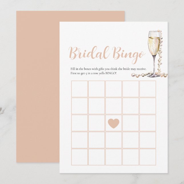 Elégante Pearls & Prosecco Bridal Bingo Carte de j (Devant / Derrière)