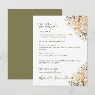 Elegante Pearlweiße und Elfenbeinrote Hochzeitrose Begleitkarte
