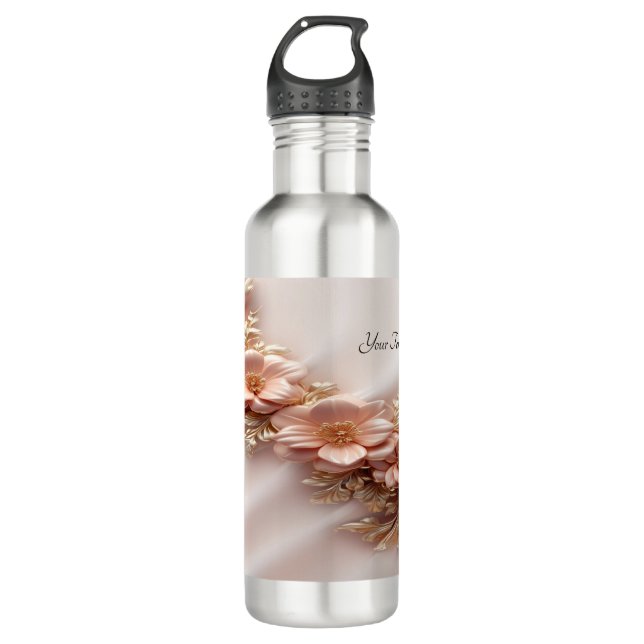 Elégante Pêche Orange florale Bouteille d'eau (Devant)