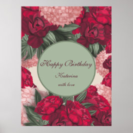 Elegante Peonies. Alles Gute zum Geburtstag. Perso Poster