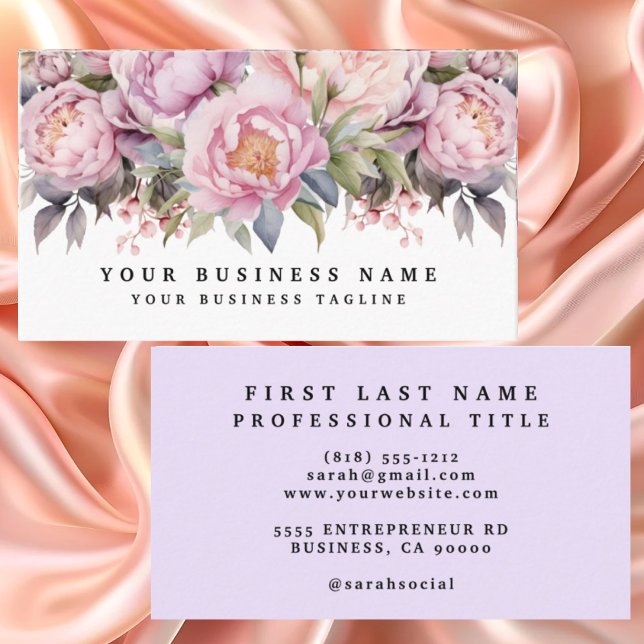 Elegante Peonies Business Card Visitenkarte (Von Creator hochgeladen)