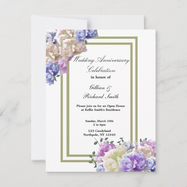 Elegante Peonies Einladung zum Hochzeitstag (Vorderseite)