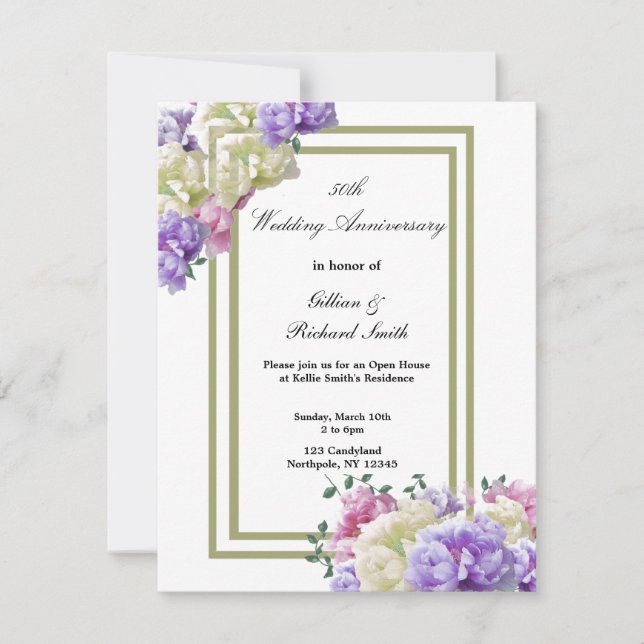 Elegante Peonies Floral 50 Jahre Einladung (Vorderseite)