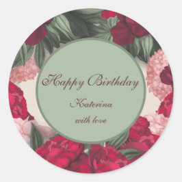 Elegante Peonies Happy Birthday Runder Aufkleber