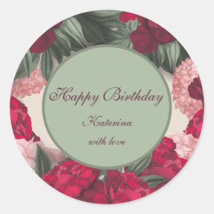 Elegante Peonies Happy Birthday Runder Aufkleber