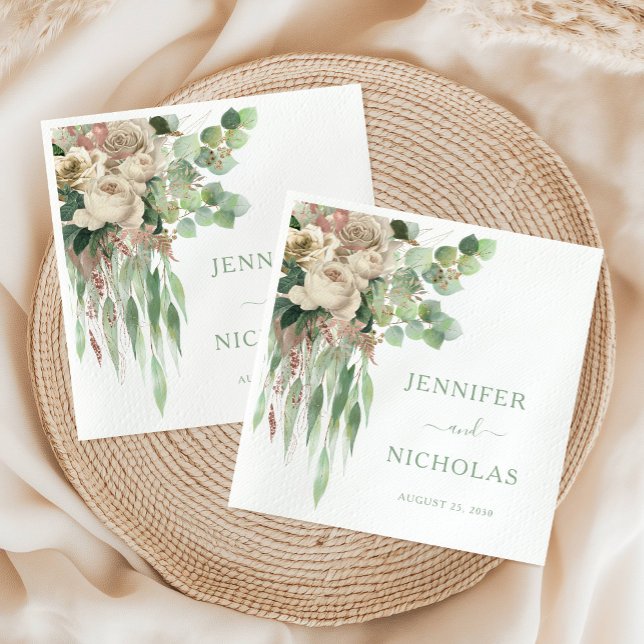 Elegante Peonies Hochzeit Serviette (Elegant Floral Peonies Wedding Napkins)