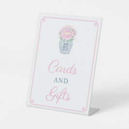Elegante Peonies Rosa und Blau Hochzeitskarten Ges Sockelschild