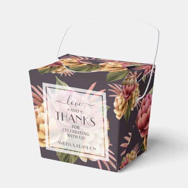 Elegante Peony-Blume auf Lila Brown Geschenkschachtel (Vorderseite)