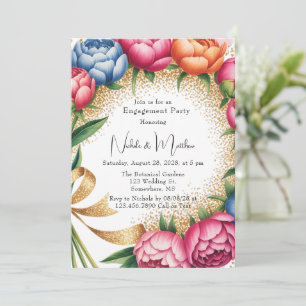 Elegante Peony Bouquet Glitzer Engagement Party Einladung