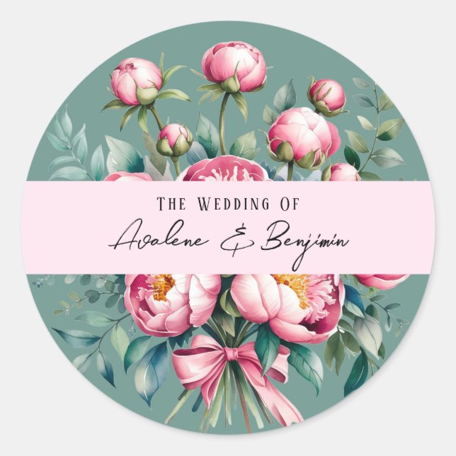 Elegante Peony Bouquet Runder Aufkleber (Vorderseite)