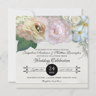Elegante Peony Hydrangea Rose Blume Hochzeit Einladung