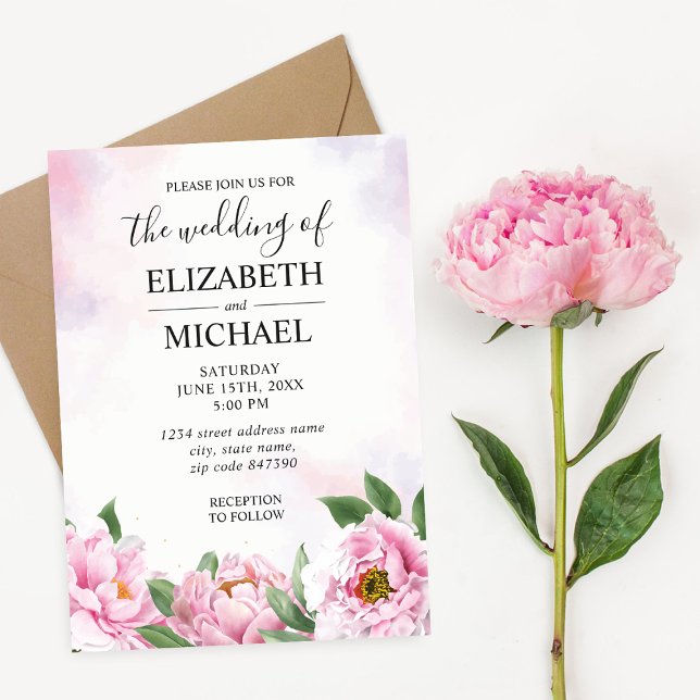 Elegante Peony Minimalistisch Wedding Einladung (Von Creator hochgeladen)