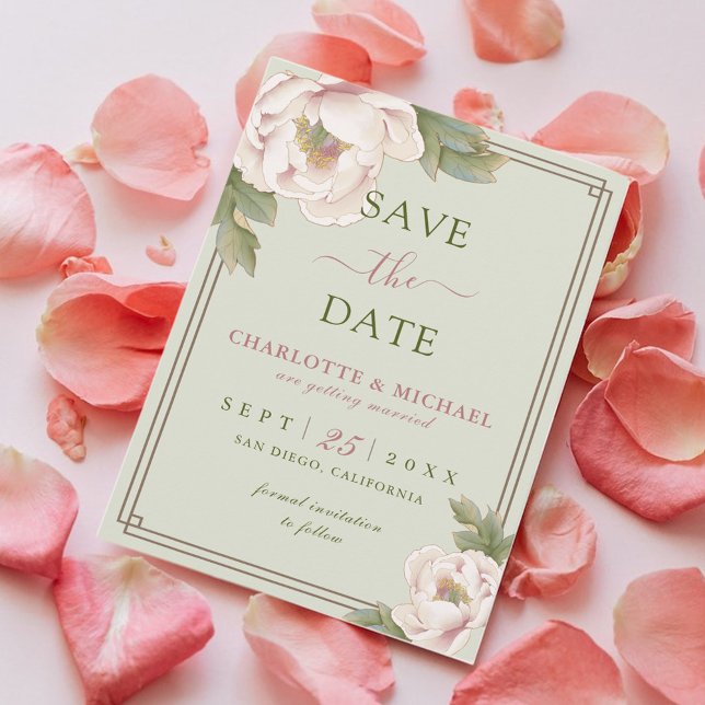 Elegante Peony Sage und Blush Wedding speichern da (Von Creator hochgeladen)