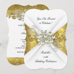 Elegante Perle Gelbgold Weiße Diamant Geburtstag Einladung